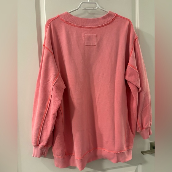 Aerie | Oversized Pink V-Neck Cotton Terry Sweater, S - Picture 7 of 8